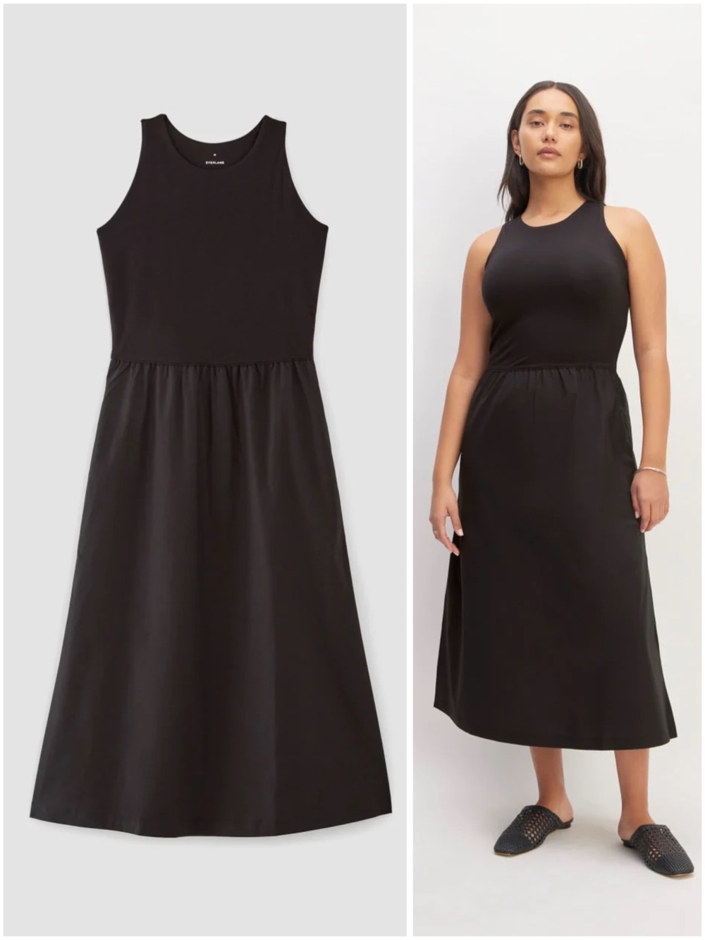 Everlane Supima High Neck Riviera Dress Black Cotton Midi Sleeveless NWT Medium